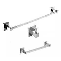Kit Banheiro  Cabide Toalheiro Rosto Banho Inox Cromado Completo Metal Acessorios Lavabo Quadrado