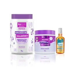 Creme de Pentear, Gelatina Explosão de Hialurônico, Óleo de Jojoba e Argan 55ml – Beleza Natural