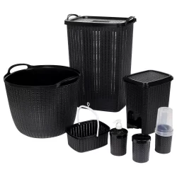 Conjunto Banheiro e Lavanderia Trama Preto 7 Peças Plasútil