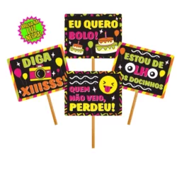 Kit Plaquinhas Divertidas Infantil Neon Brilha Luz Negra