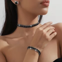 Colar Vintage Pulseira Brinco Conjuntos De Pulseiras Preto Verde Azul Cristal Para Casamentos Femininos Jóias De Noiva