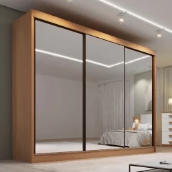 Guarda Roupa Casal MDF Espelhado 3 Portas 6 Gavetas Qatar Cinamomo