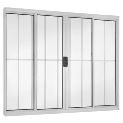 Janela de Alumínio de Correr 100x120cm com Grade 4 Folhas Central Ecosul Esquadrisul Branco