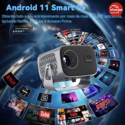 ‌Projetor LED 9000 Lúmens Android 30-200 Polegadas Portátil USB HDMI Conexão Sem Fio para Reuniões