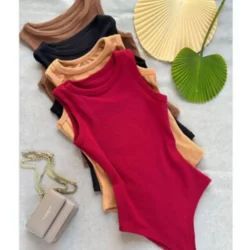 Body Feminino Canelado Confortável Regata Nadador Moda Feminin
