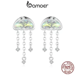 Brincos Bamoer 925 Sterling Sliver Stud Iridescentes Jellyfish Design Jóias Presentes Para Mulheres