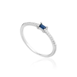 Anel Prata 925 Meia Aliança Solitário Safira Azul Feminino