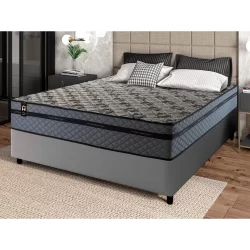 Conjunto Cama Box c/ Molas Ensacadas Montreal Cinza Casal 138x188x64