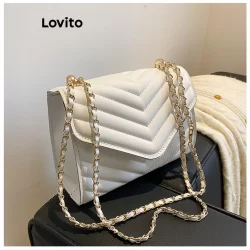 Lovito Elegante bolsa quadrada lisa com alça de ombro Lingge bolsa de ombro pequena para mulheres  LFA66038