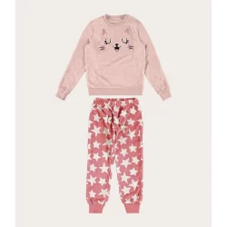 Pijama Infantil Menina Bordado Gata Em Fleece Malwee Kids