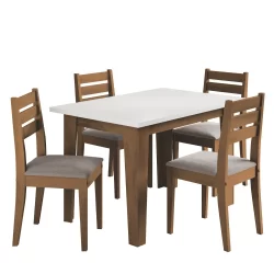 Conjunto Sala de Jantar Mesa Miami 1,20m 4 Cadeiras Dakar Cedro / Off White / Mascavo Dobuê