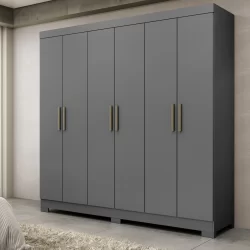 Guarda Roupa Casal com Pés Paris 6 Portas 2 Gavetas Paris Espresso Móveis Cinza