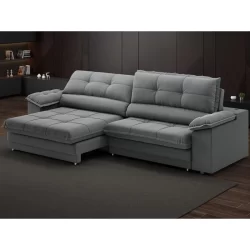 Sofá com Carregador USB Retrátil Reclinável Monaco 2,90m Velosuede Grafite - NETSOFAS