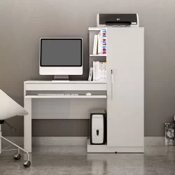 Mesa para Computador Escrivaninha com Armário Office Branco Fosco