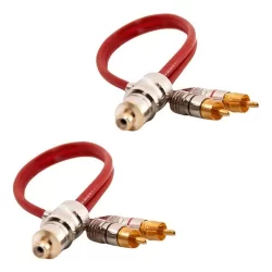 KIT 2 CABO Y RCA BLINDADO VERMELHO 2 MACHOS 1 FEMEA E-TECH PARA SOM AUTOMOTIVO