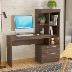 Escrivaninha com Estante 2 Gavetas Office NT 2010  Nogal Trend