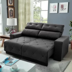 Sofá Retrátil Reclinável Belga 1,80m Suede Velut Cinza  Molas no Assento