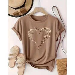 Blusa T-shirt Camiseta Feminina Estampa Coração Borboleta