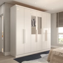 Guarda-Roupa Casal Mykonos 6 Portas 2 Gavetas com Espelho