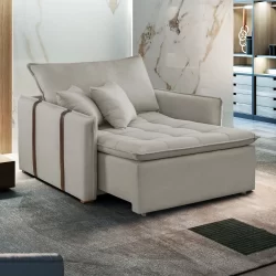 Poltrona Cama 110cm Detroid Yescasa Linho  Gelo