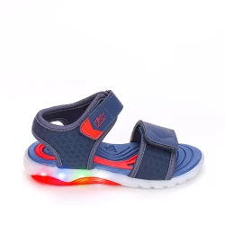 Sandália Infantil Menino Com Luz e Led Kidy Wave Vermelho e Marinho