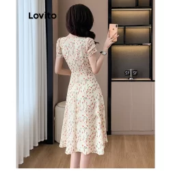 (Trendy) Lovito Vestido Casual Ditsy Floral Jacquard Vestido Para Mulheres LNE70790