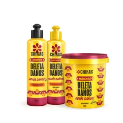 Kit Shampoo Condicionador 300mL e Máscara 450g Deleta Danos Chikas