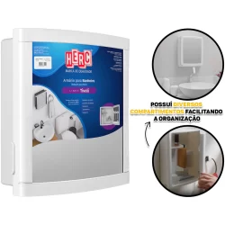 Armário Plástico Com Espelho Organizador Para Banheiro Lavabo Prateleira Porta Escova De Dentes Herc