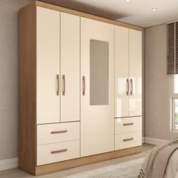Guarda-Roupa Solteiro Virtuoso 5 Portas 4 Gavetas com Espelho - Panorama Móveis