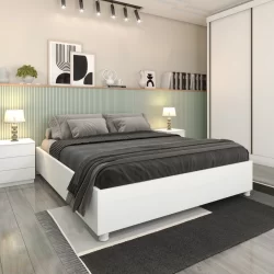 Cama Casal 193cm x 144cm em MDP Mônaco   Neve