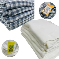 Kit Pano de chão Alvejado Branco e Xadrez 45cm x 65cm - 10 unidades