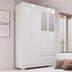 Guarda-roupa Solteiro 4 Portas com Espelho 2 Gavetas Estrela Premium
