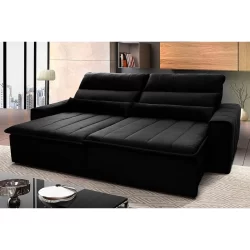 Sofá Retrátil Reclinável Patagônia 3,00m Suede Velut Preto  Molas no Assento - King House