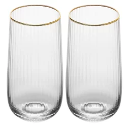2 Copos Altos Lines com Fio de Ouro 450ml Vidro Wolff