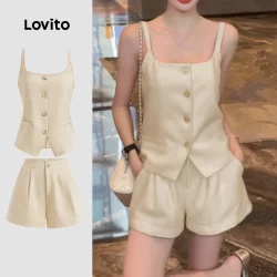 Lovito Tops Ou Calças Elegantes De Verão/Primavera Com Botões Para Mulheres L121AD1270