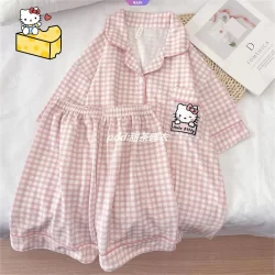 Sanrio Doce E Fofo HelloKitty Pijamas Feminino De Verão De Manga Curta Conjunto De Lindos Calções De Menina [RAIN]