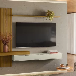 Painel para Tv até 65 Polegadas Italy Ripado Frizz Cedro/Off White