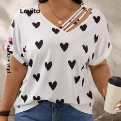 (Trendy) Lovito Camiseta Curva Plus Size Casual Em Formato De Coração Para Mulheres LBL16471