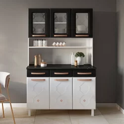 Armário de Cozinha em Aço Triplo 6 Portas 3 Gavetas Mirage New  Branco/Preto