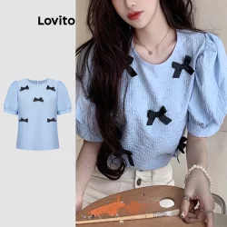 Lovito Blusa Casual lisa com laço nas costas para mulheres L117AD385