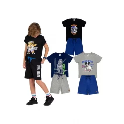 Kit Sortido 6 Peças de Roupas Infantil Menino Verão - 3 Camisetas + 3 Bermudas