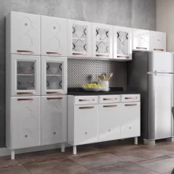 Cozinha Completa 14 Portas 2 Gavetas 5 Vidros Mirage New  Branco