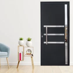 Porta Lambril de Alumínio 210 x 80cm com Friso e Visor Linha Veneza Lado Esquerdo Preto