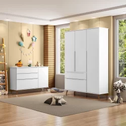 Jogo de Quarto Para Bebê Completo Melinda com Roupeiro e Cômoda