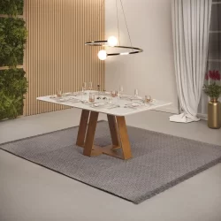 Mesa de Jantar Retangular Tampo Sem Vidro 170x90 DJ Móveis Kiara Freijó Quartzo