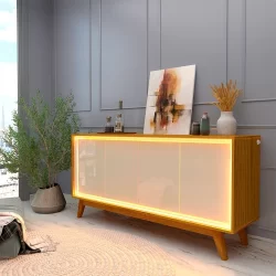 Buffet Aparador 4 Portas com LED 160cm Pés Madeira 100% MDF