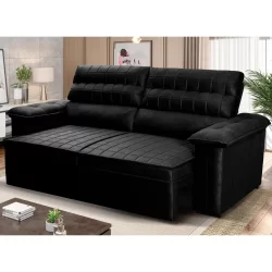 Sofá Retrátil Reclinável 3 lugares 2,00m Quantum Suede Velut Preto - King House