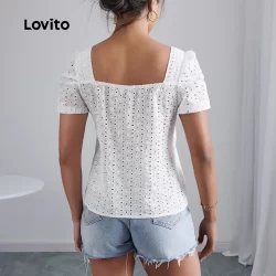 (Trendy) Lovito Blusa Casual lisa de camada dupla franzida em Jacquard para mulheres LBL22536