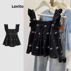 Lovito Regata Casual com laço liso para mulheres L121MD151