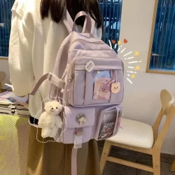 Mochila Feminina Escolar Passeio Coreano Grande Capacidade Com Chaveiro Impermeável coelho